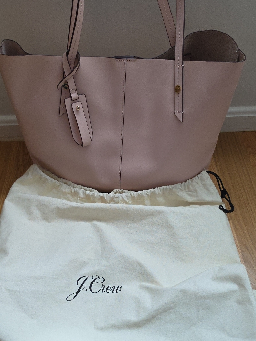 J. Crew Blush Pink Leather Tote with Tag Charm